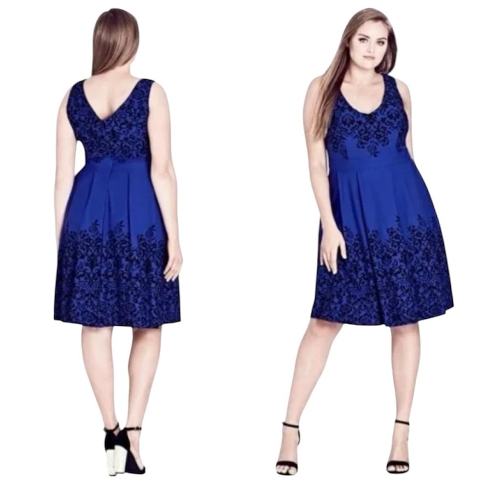 CITY CHIC Royal Blue V-Neck Dress Size 16